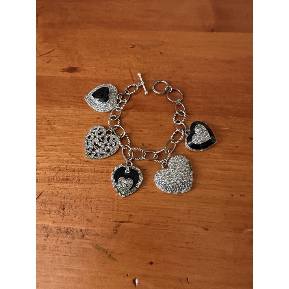 Silver Tone Heart Charm Bracelet Dangle Romantic Jewelry Gift Idea